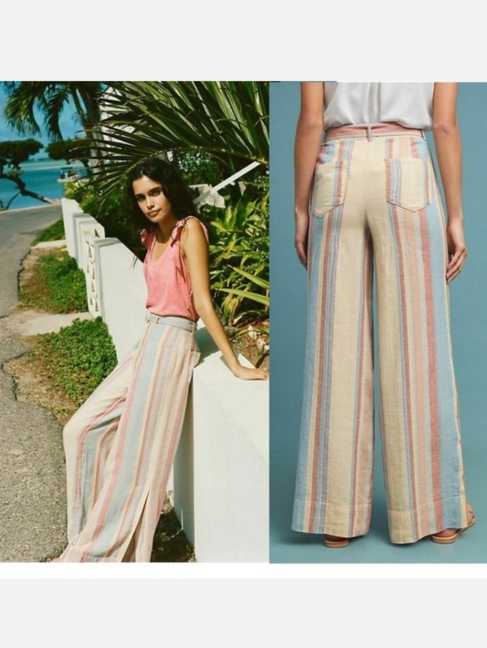 NWT Anthropologie Wide Leg Linen/Cotton Striped Pants Yellow Blue Orange Red Sz4 - Picture 12 of 17